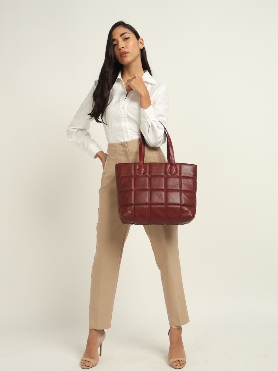 Amara Quilted Tote Maroon