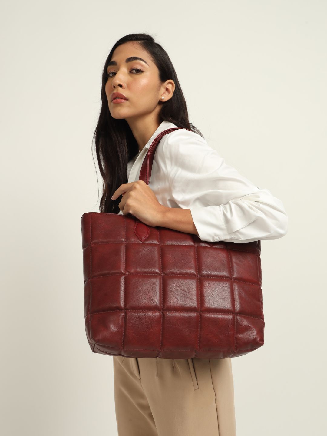 Amara Quilted Tote Maroon