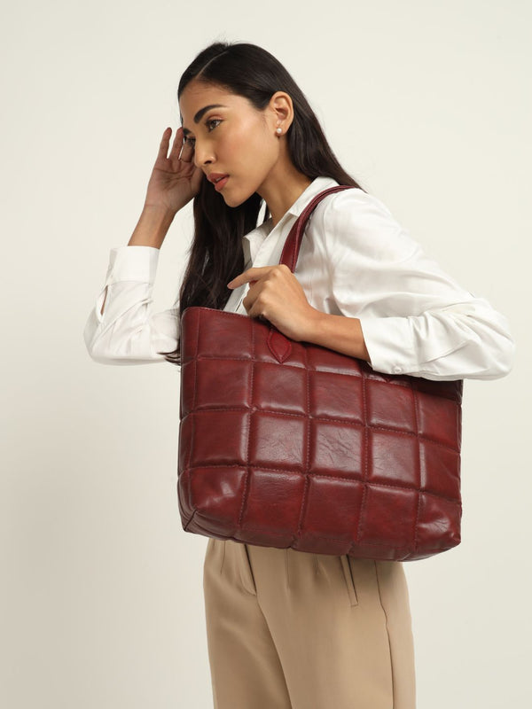 Amara Quilted Tote Maroon
