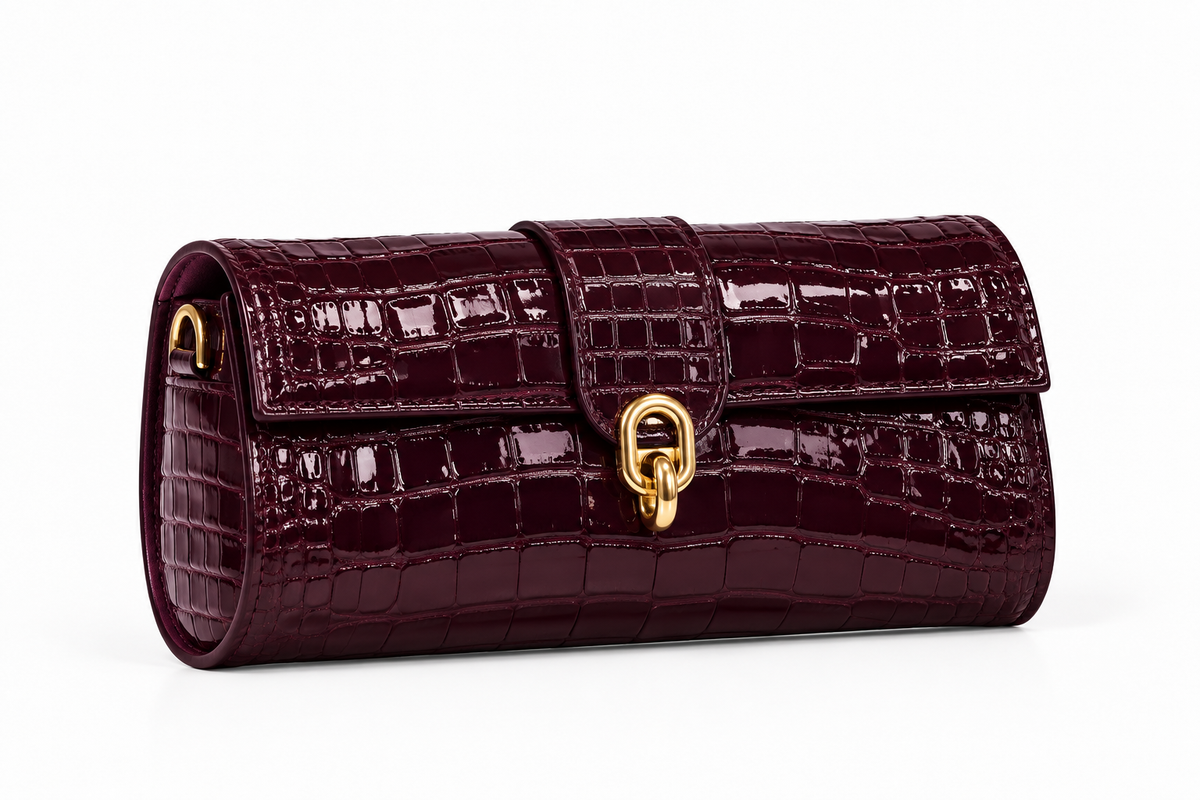 Barrel Clutch/Sling Croco Wine