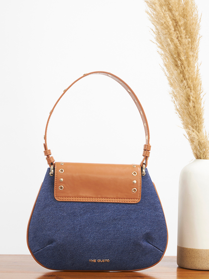 Dew Shoulder Bag - Dark Denim and Tan