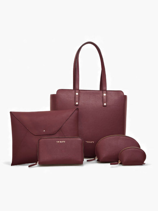 Beyond+ Tote & Grace laptop Sleeve + Wallet + Pouch Combo Wine Grained