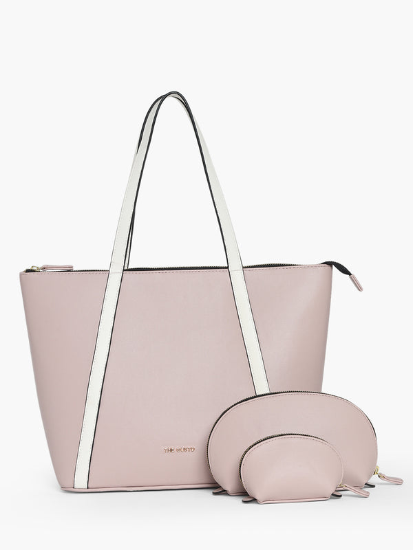 Aza Tote Pastel Pink & Cosmos Pouch Set Combo Pink (Grained)