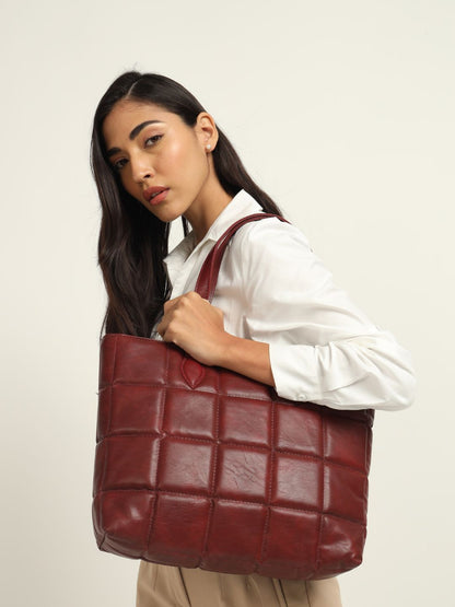 Amara Quilted Tote Maroon