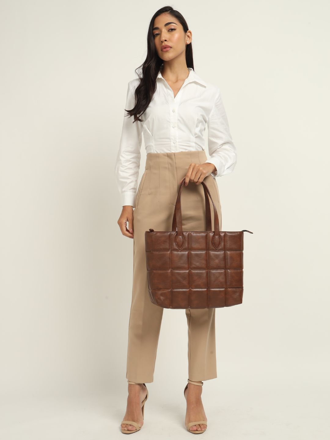 Amara Quilted Tote Coffee Brown