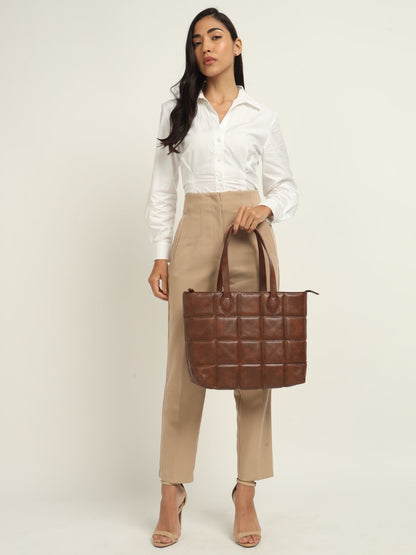Amara Quilted Tote Coffee Brown