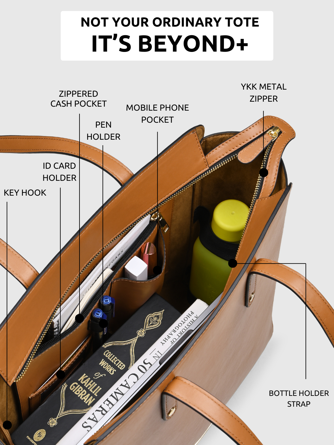Beyond+ Tote with Zipper Tan