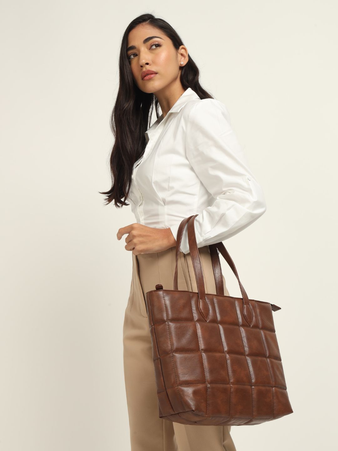 Amara Quilted Tote Coffee Brown