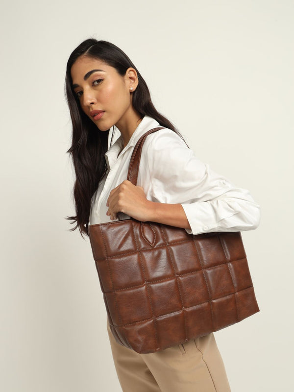Amara Quilted Tote Coffee Brown