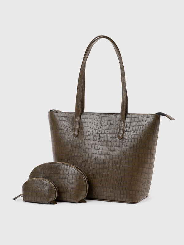 Colossal Tote & Cosmos Croco Pouch Set Combo