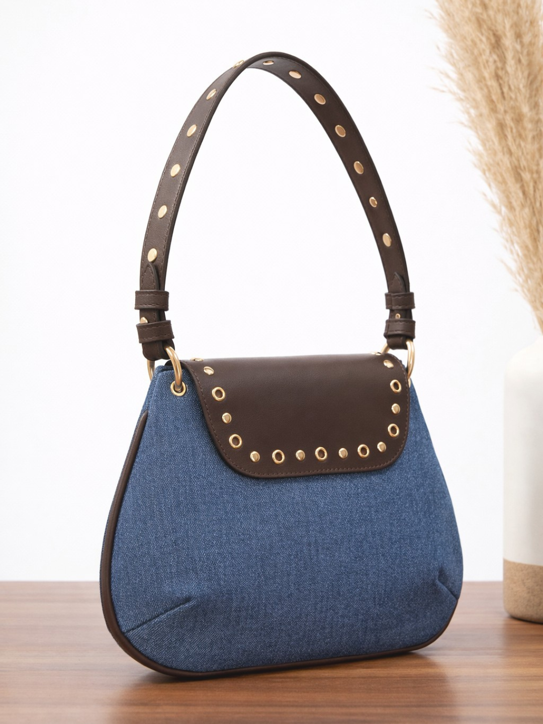 Dew Shoulder Bag - Light Denim and Coffee Brown
