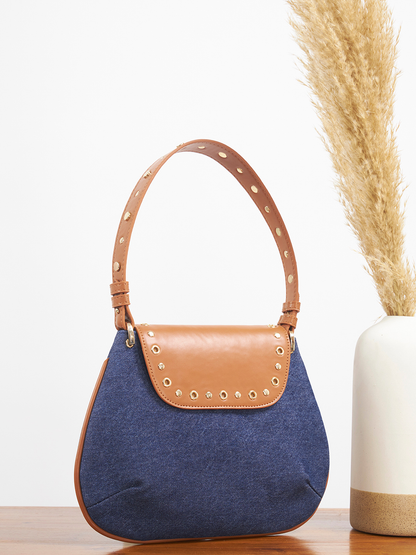 Dew Shoulder Bag - Dark Denim and Tan