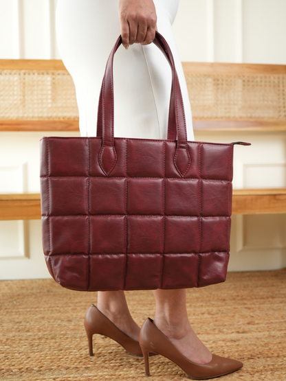 Amara Quilted Tote Maroon