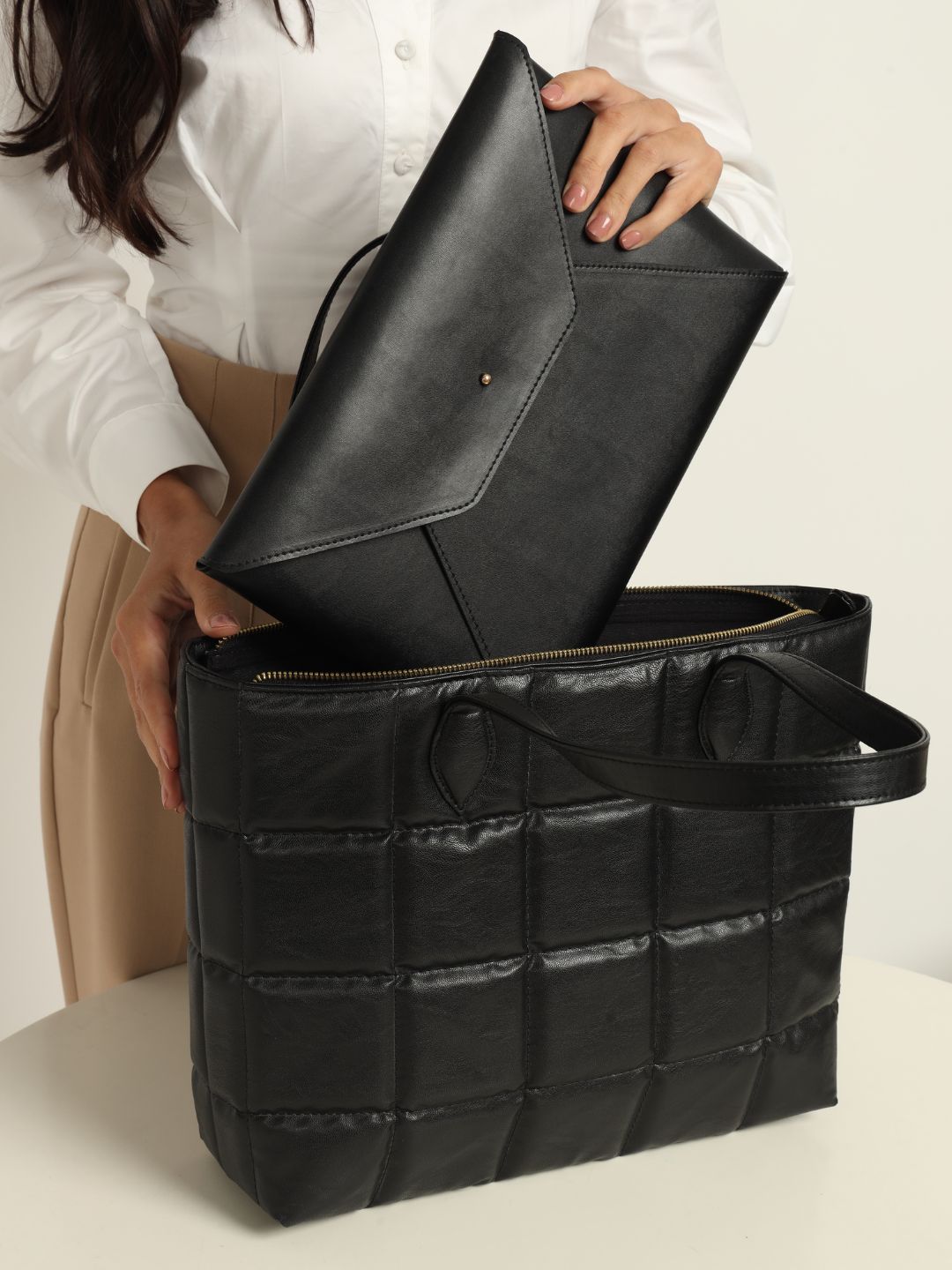 Amara Quilted Tote Black