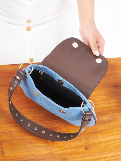 Dew Shoulder Bag - Light Denim and Coffee Brown