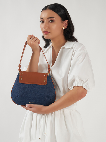Dew Shoulder Bag - Dark Denim and Tan