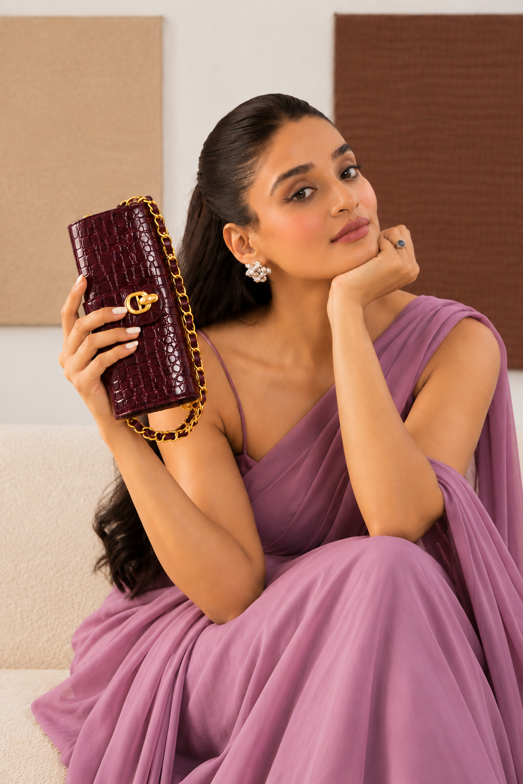Barrel Clutch/Sling Croco Wine
