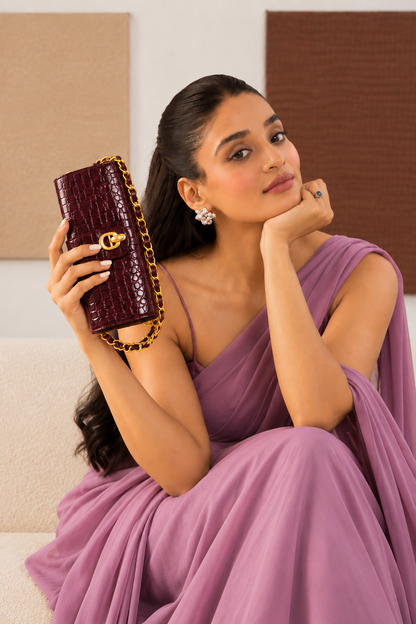 Barrel Clutch/Sling Croco Wine