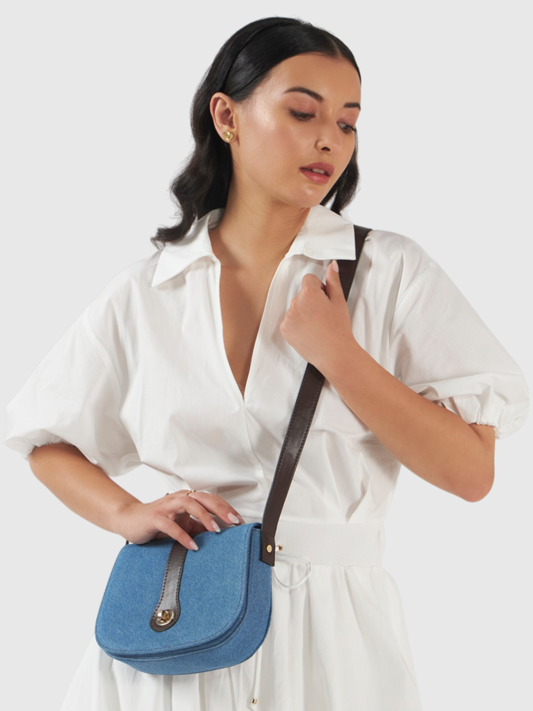 Orbit Sling - Light Denim and Coffee Brown