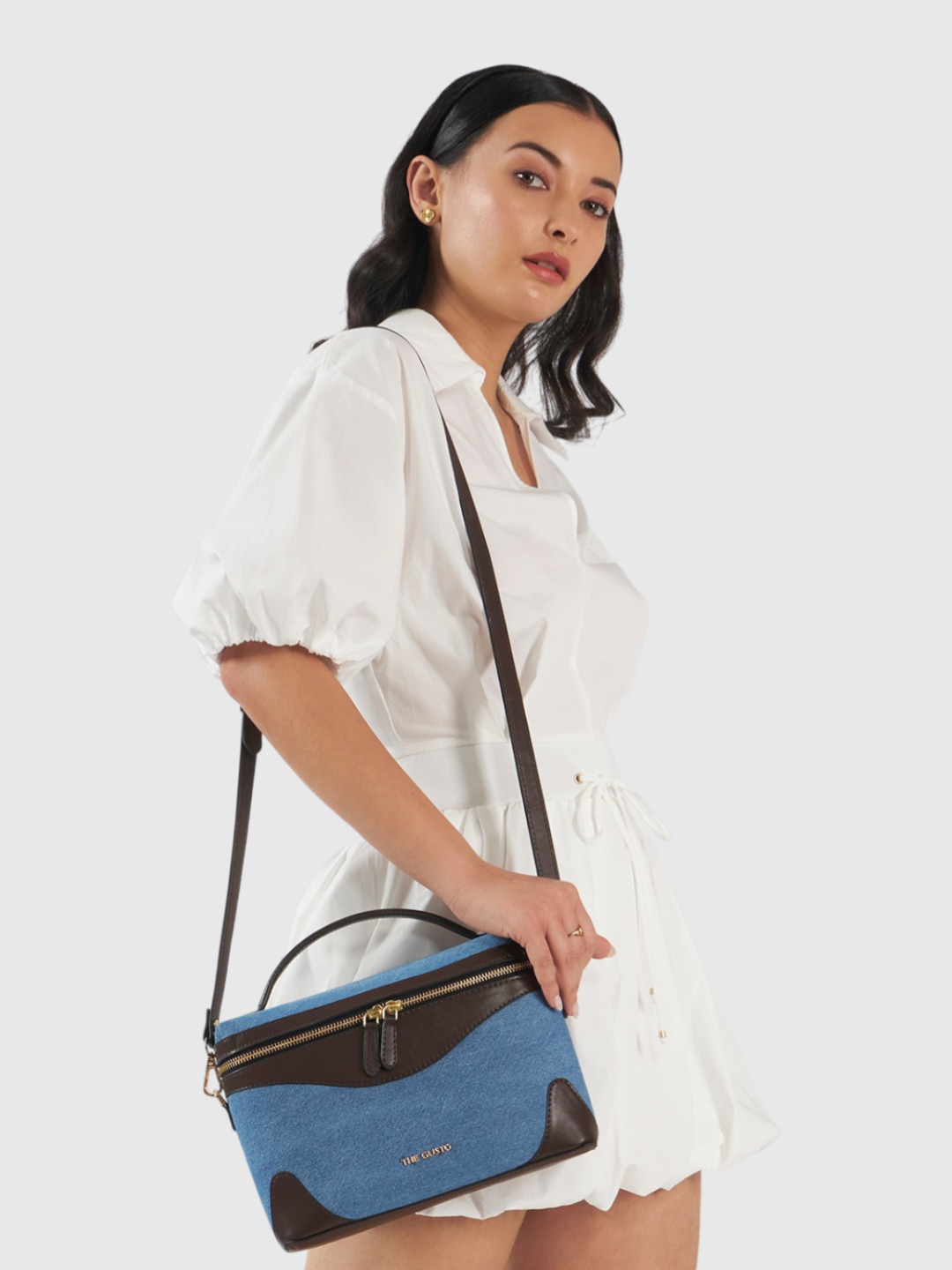 Bento Sling - Light Denim and Coffee Brown