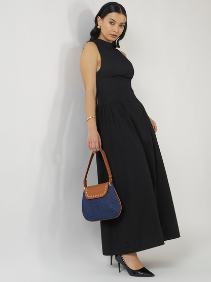 Dew Shoulder Bag - Dark Denim and Tan