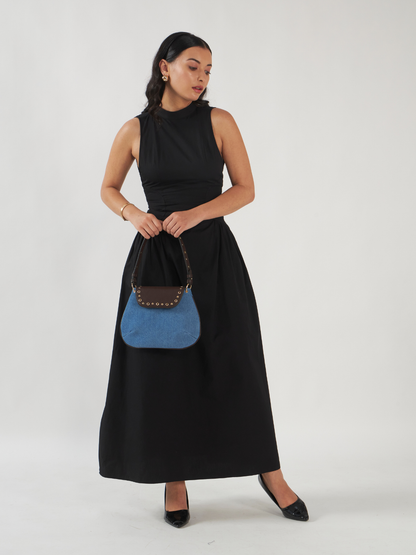 Dew Shoulder Bag - Light Denim and Coffee Brown