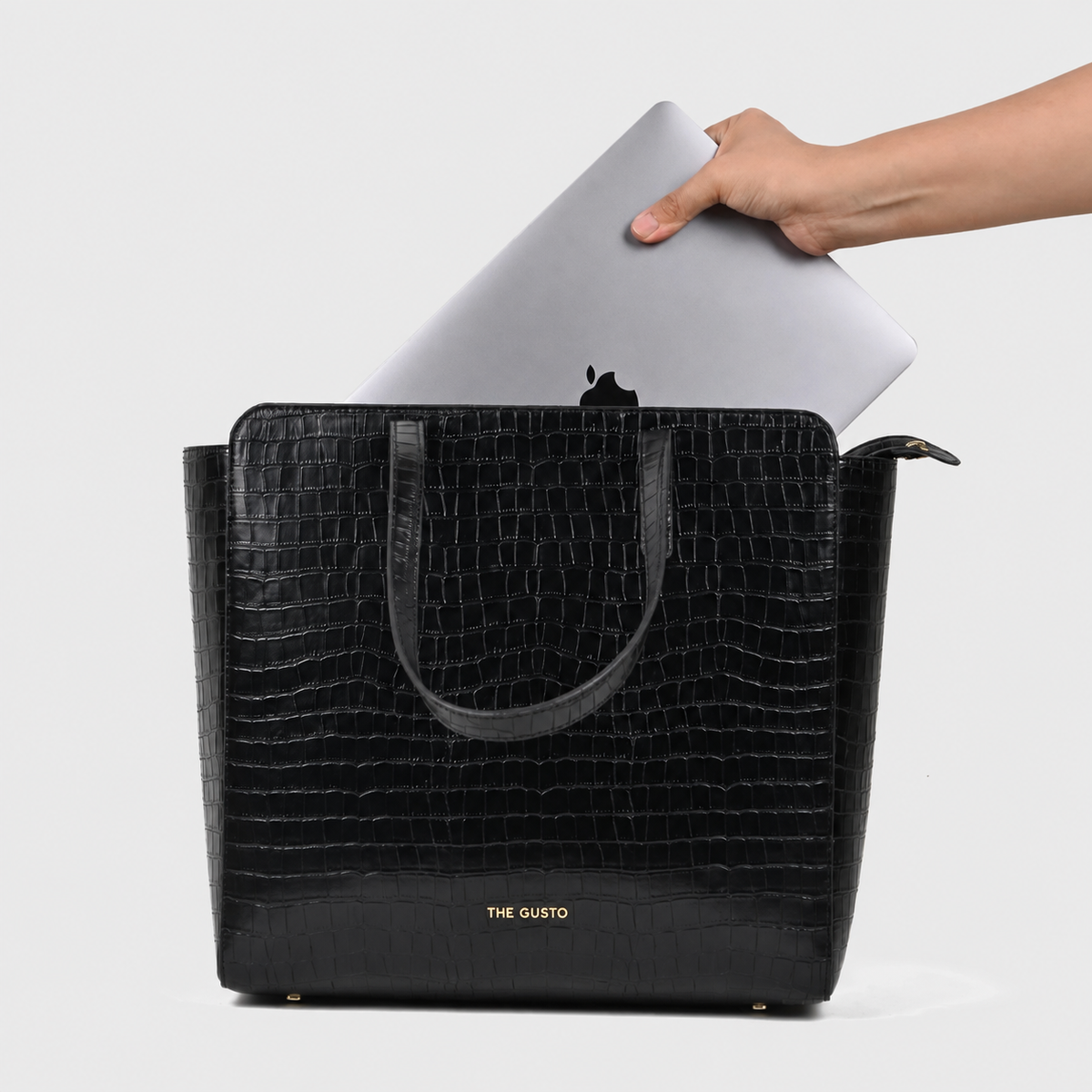 Beyond+ Croco Tote with Zipper Black + Cosmos Pouch Combo
