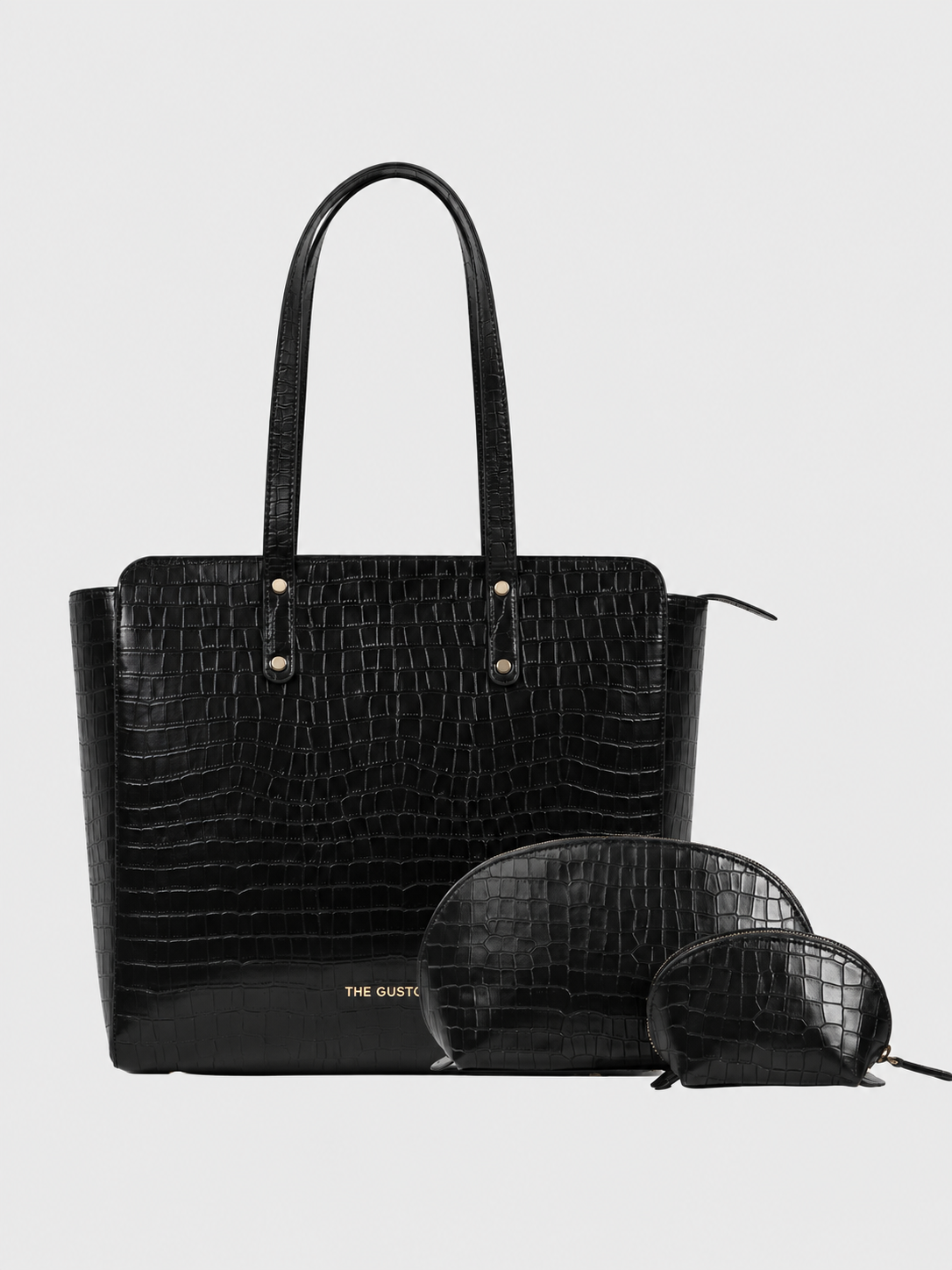 Beyond+ Croco Tote with Zipper Black + Cosmos Pouch Combo