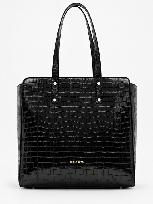 Beyond+ Croco Tote with Zipper Black