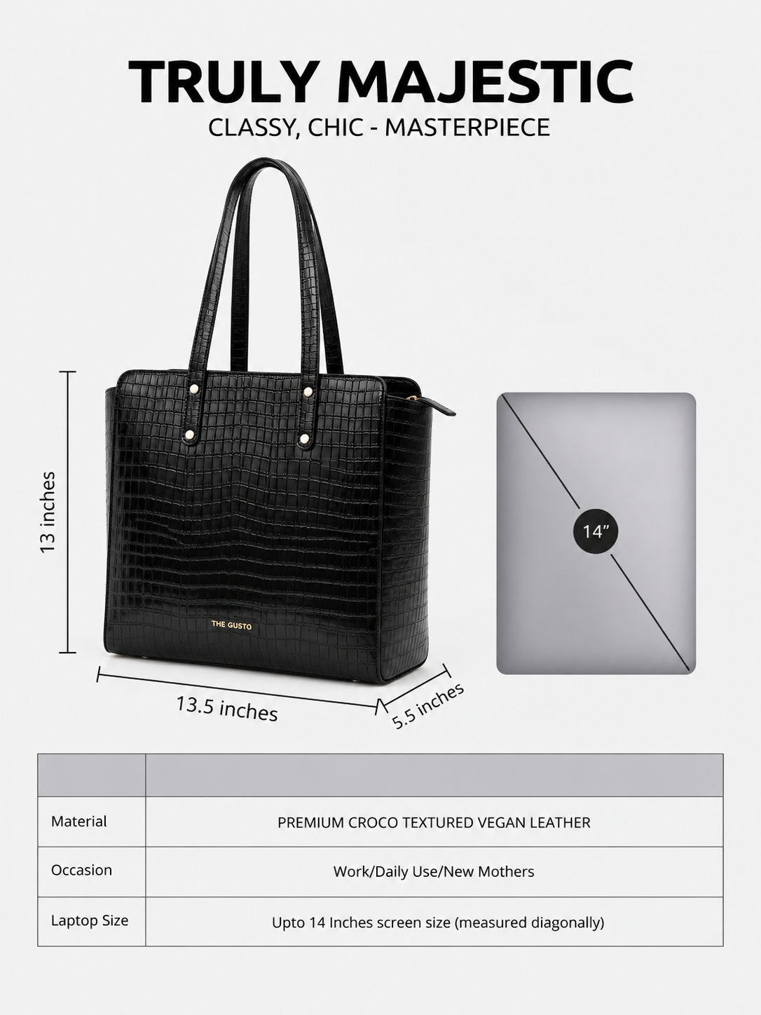 Beyond+ Croco Tote with Zipper Black + Wallet Combo