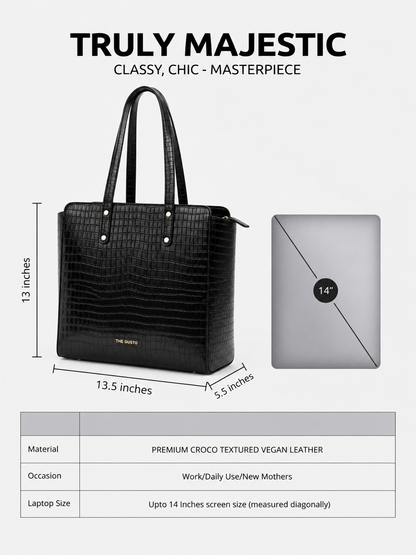 Beyond+ Croco Tote with Zipper Black + Wallet Combo