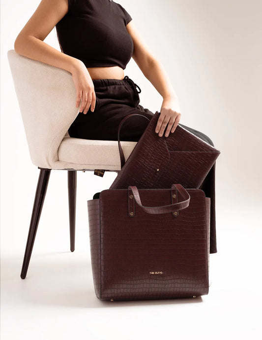 Beyond+ Croco Tote & Grace laptop Sleeve Combo Wine