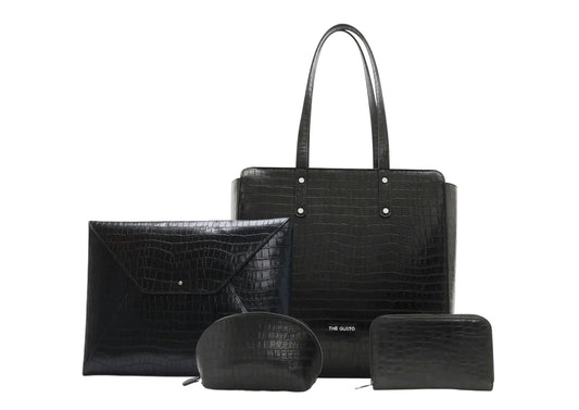Beyond+ Tote Croco & Grace laptop Sleeve + Wallet + Pouch Combo Black
