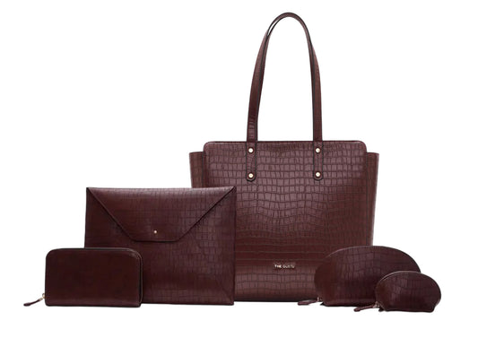 Beyond+ Tote Croco & Grace laptop Sleeve + Wallet + Pouch Combo Wine