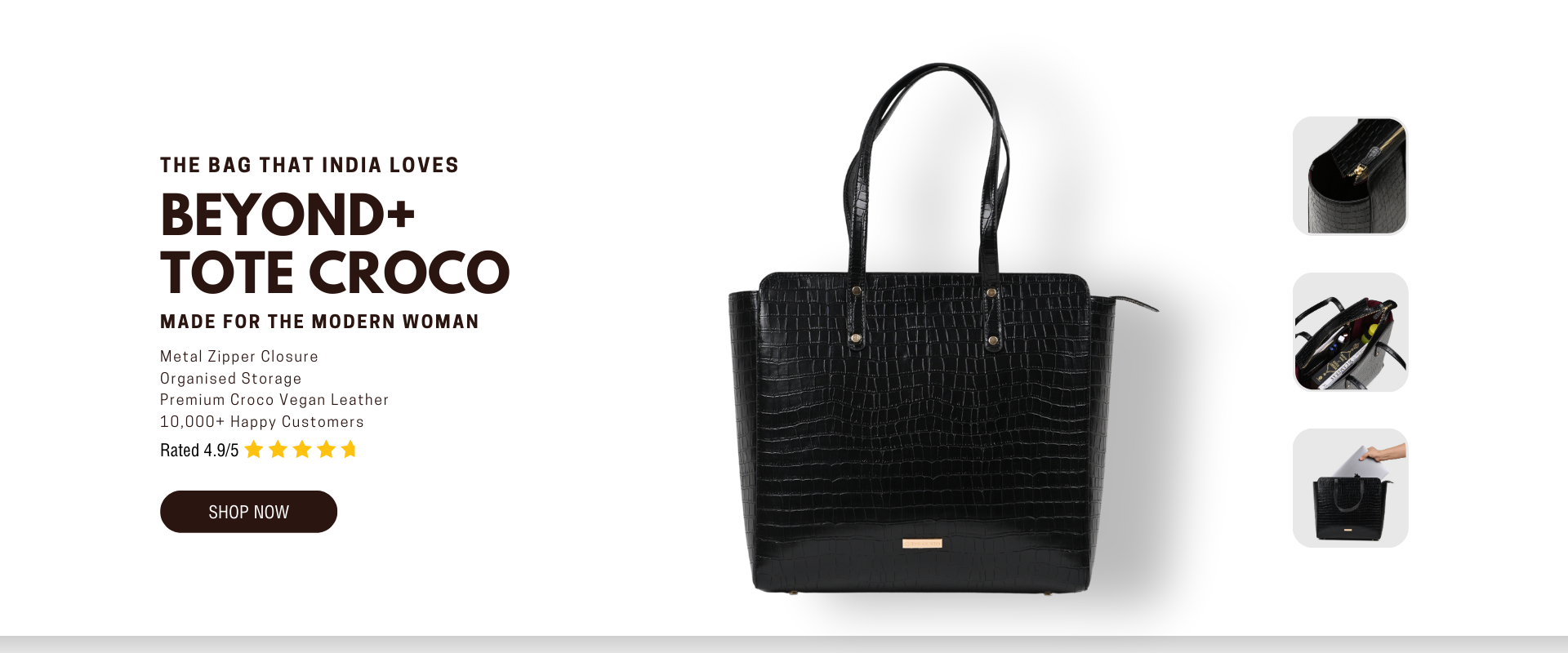 Buy THE GUSTO Beyond Plus Tote Bag with Zipper -Tan (M) Online