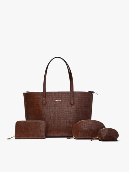 The Evoke Tote and Wallet Combo Croco + Cosmos Croco Pouch Tan