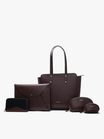 Beyond+ Tote & Grace laptop Sleeve + Wallet + Pouch Combo Coffee Brown