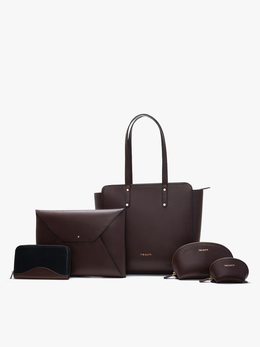 Beyond+ Tote & Grace laptop Sleeve + Wallet + Pouch Combo Coffee Brown