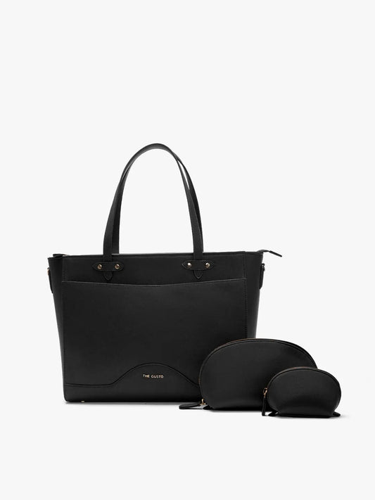 Ardor Tote & Cosmos Pouch Set Combo Black (Grained)