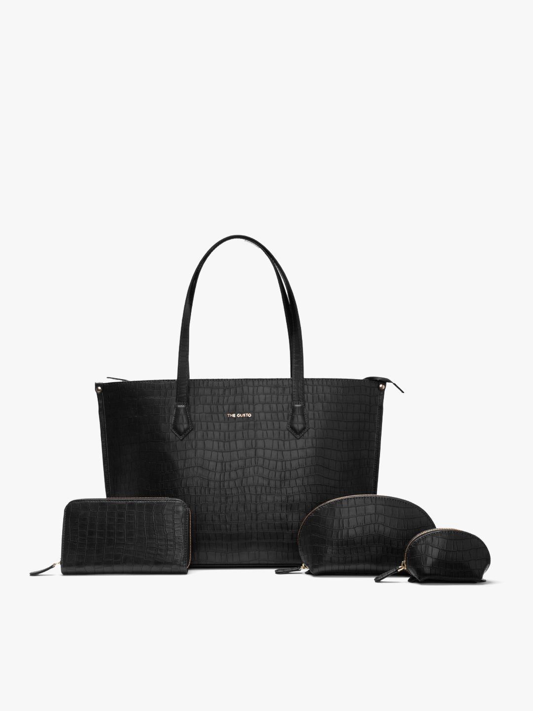 The Evoke Tote and Wallet Combo Croco + Cosmos Croco Pouch Black