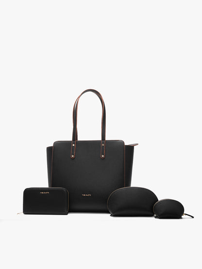 Beyond+ Tote with Zipper  + Cosmos Pouch + Wallet Combo Black Grained