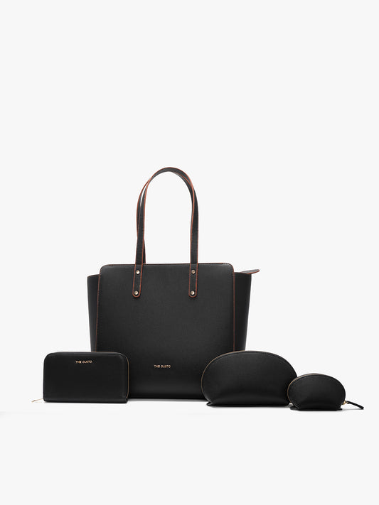 Beyond+ Tote with Zipper  + Cosmos Pouch + Wallet Combo Black Grained
