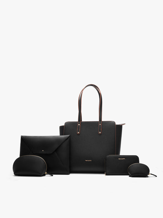 Beyond+ Tote & Grace laptop Sleeve + Wallet + Pouch Combo Black Grained