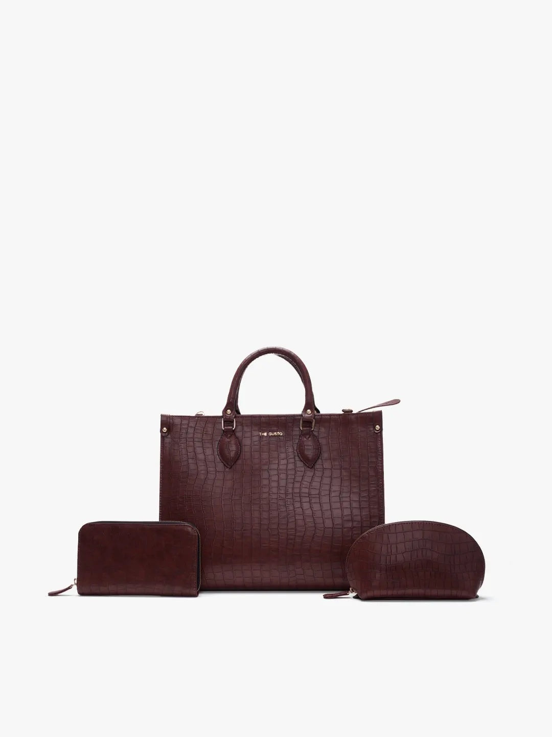 Celeste Tote + Croco Wallet + Cosmos Croco Pouch Wine