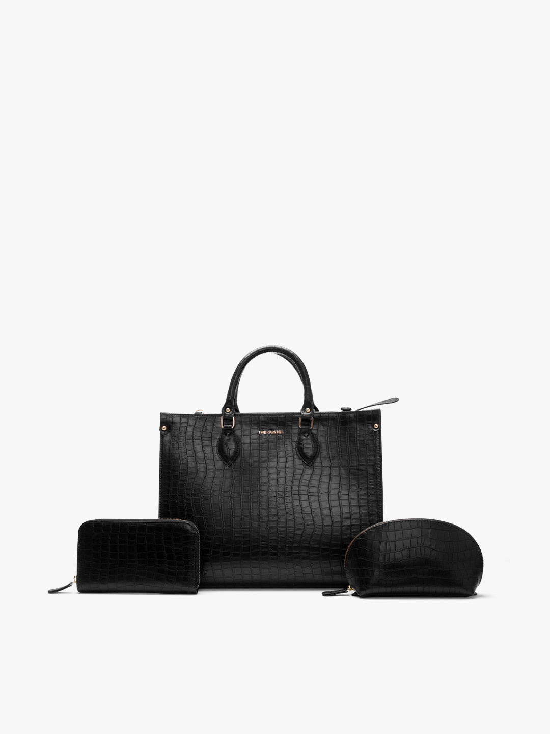 Celeste Tote + Croco Wallet + Cosmos Croco Pouch Black
