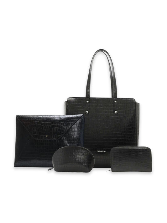 Beyond+ Tote Croco & Grace laptop Sleeve + Wallet + Pouch Combo Black