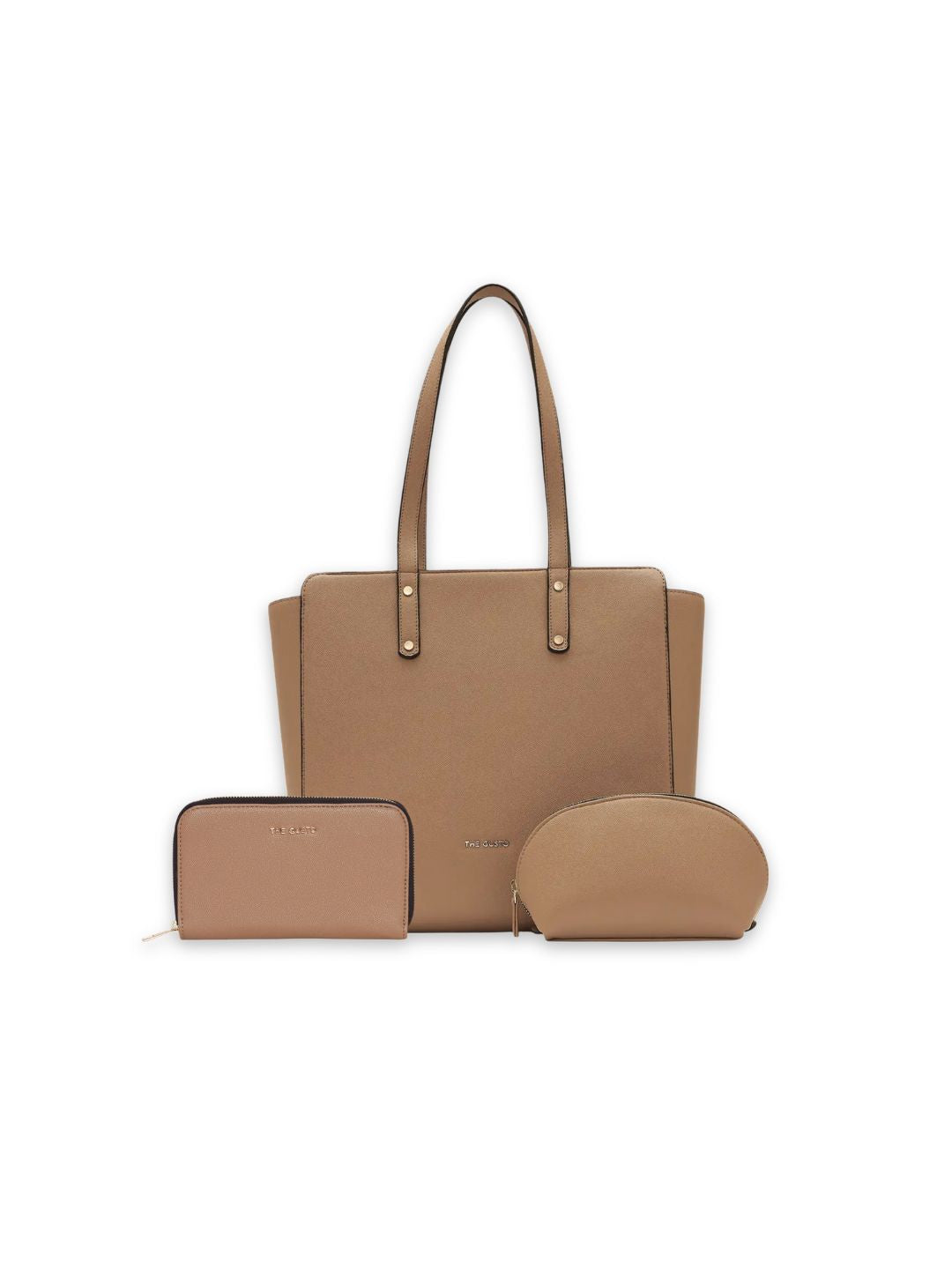 Beyond+ Tote with Zipper  + Cosmos Pouch + Wallet Combo Beige Grained