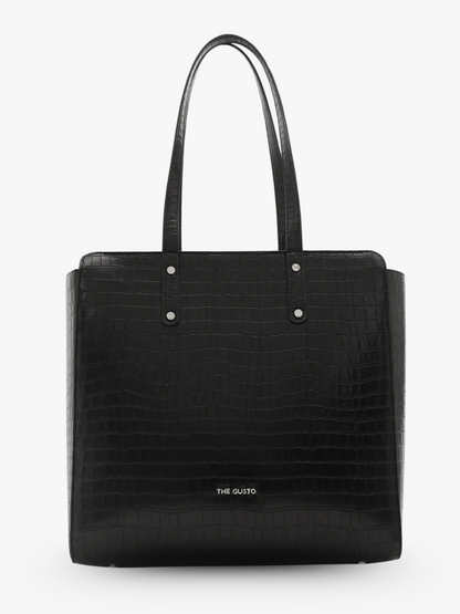 Beyond+ Croco Tote with Zipper Black
