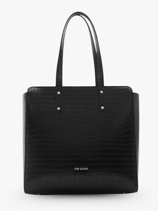 Beyond+ Croco Tote with Zipper Black
