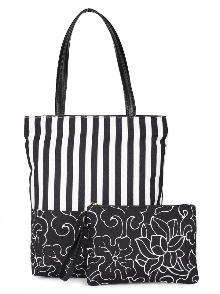 Stripped Floral Canvas Tote + Pouch